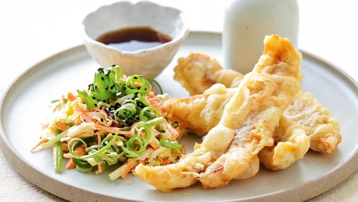 Crispy chicken tempura with dipping sauce at Hibachi Japanese Steakhouse in Huntington