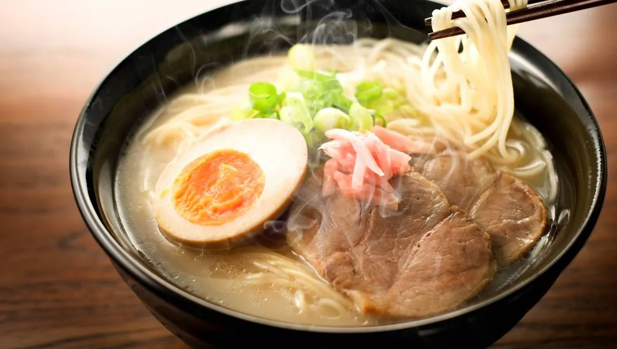 Miso ramen noodle soup with soft-boiled egg at Hibachi Japanese Steakhouse in Huntington