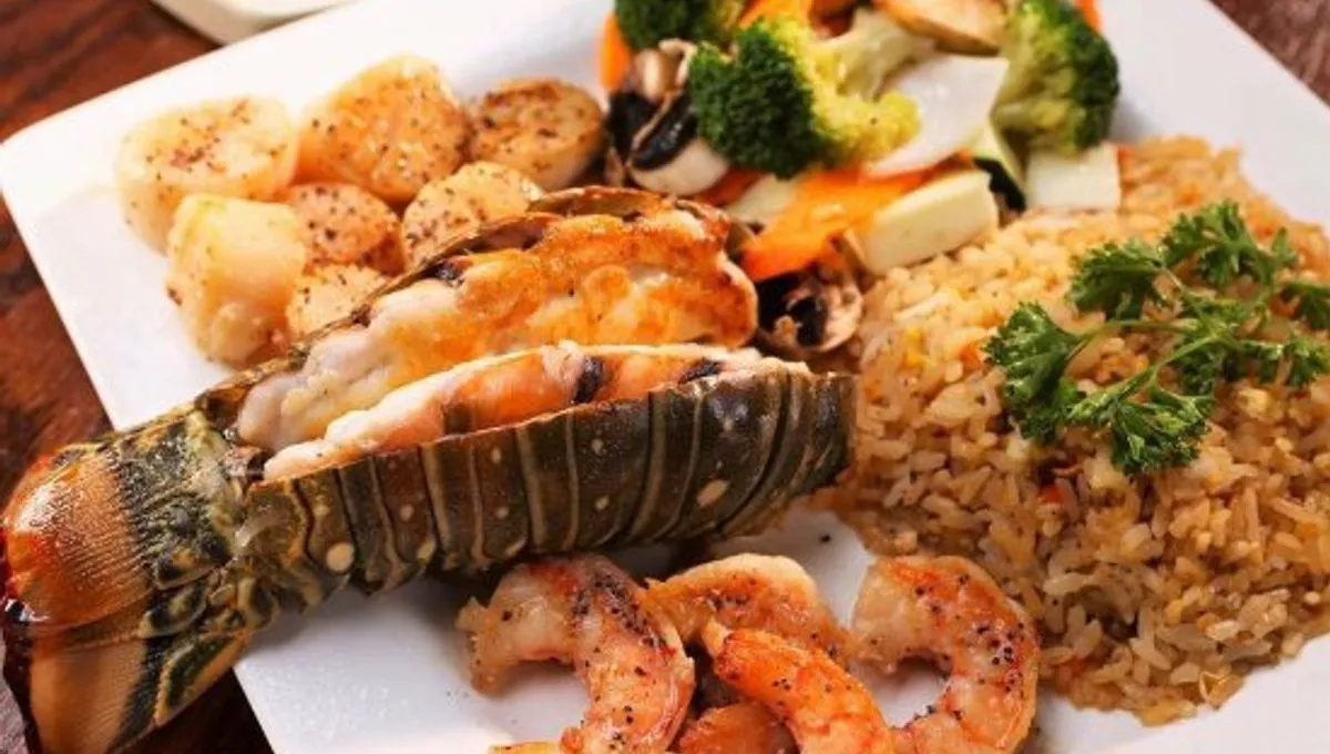 Hibachi-style grilled seafood platter at Hibachi Japanese Steakhouse in Huntington