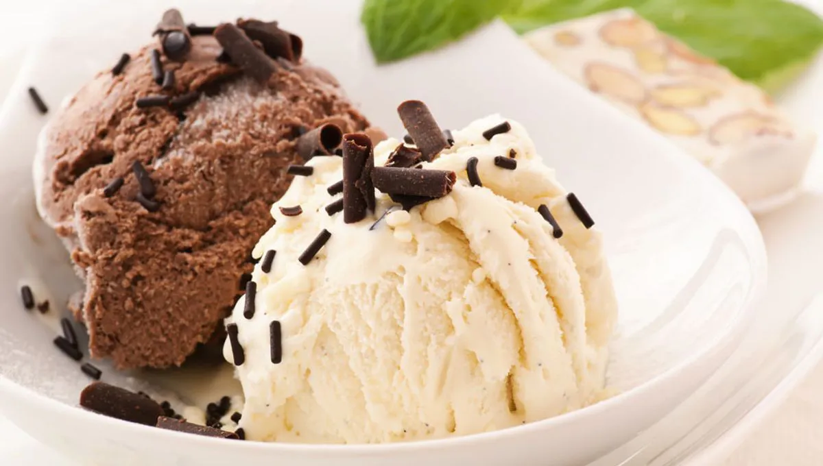 Vanilla and chocolate ice cream dessert at Hibachi Japanese Steakhouse in Huntington